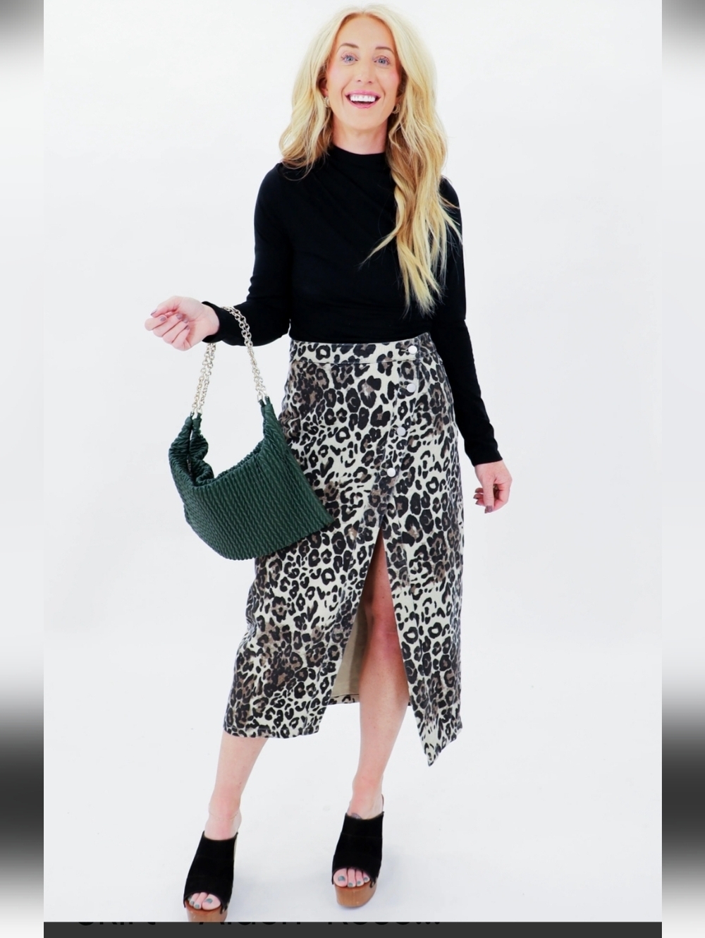 MARBLE Leopard Print Midi Wrap Skirt - Black & Beige